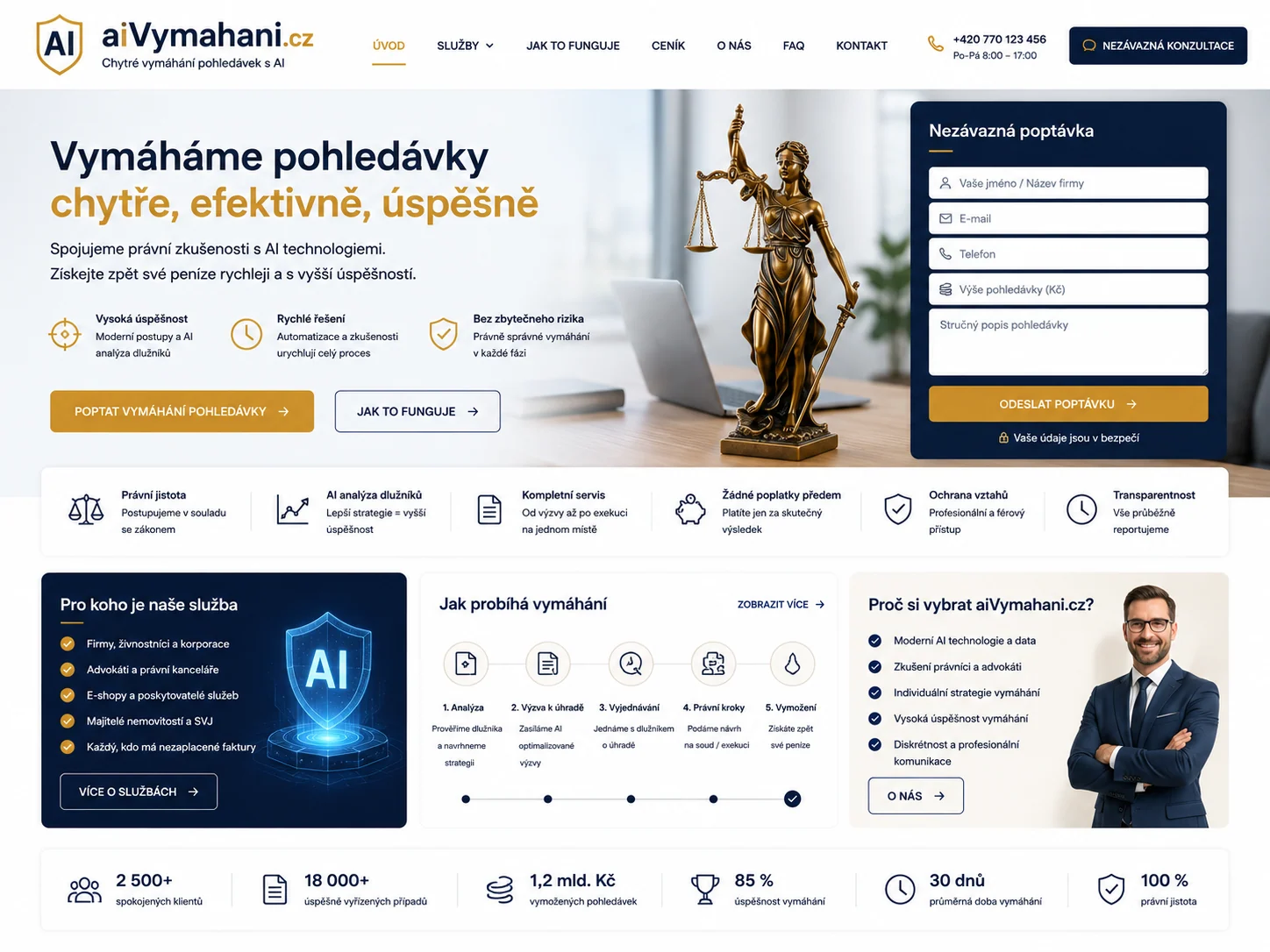 Vizuální návrh možného projektu aiVymahani.cz zaměřeného na AI workflow pro pohledávky a inkasní procesy
